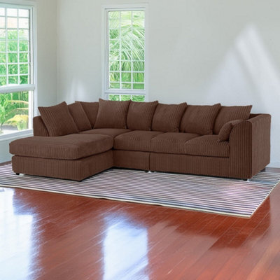 Palmas Jumbo Cord Fabric 5 Seater Left Hand Facing Corner Sofa Chocolate - image 1