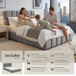 Tectake Upholstered Bed Set With Mattress, 2 Firmness Levels, 250 Kg 140 X 200 Cm -  30 Cm -  Dark Grey Velvet Look - thumbnail 2