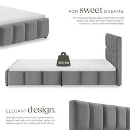 Tectake Upholstered Bed Set With Mattress, 2 Firmness Levels, 250 Kg 140 X 200 Cm -  30 Cm -  Dark Grey Velvet Look - thumbnail 3