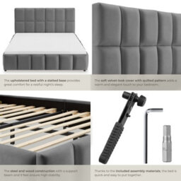 Tectake Upholstered Bed Set With Mattress, 2 Firmness Levels, 250 Kg 140 X 200 Cm -  30 Cm -  Dark Grey Velvet Look - thumbnail 5