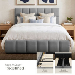 Tectake Upholstered Bed Set With Mattress, 2 Firmness Levels, 250 Kg 140 X 200 Cm -  30 Cm -  Dark Grey Velvet Look - thumbnail 7