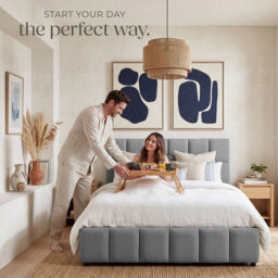 Tectake Upholstered Bed Set With Mattress, 2 Firmness Levels, 250 Kg 140 X 200 Cm -  30 Cm -  Dark Grey Velvet Look - thumbnail 9