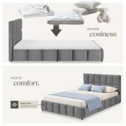 Tectake Upholstered Bed Set With Mattress, 2 Firmness Levels, 250 Kg 140 X 200 Cm -  30 Cm -  Dark Grey Velvet Look - thumbnail 8