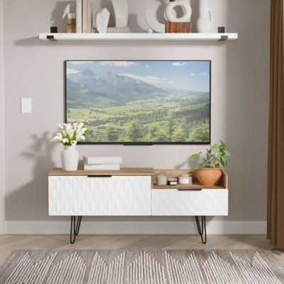 Anzio Matt Vintage Oak Effect Media Unit With 2 Drawers, (H)51.6Cm X (W)127.9Cm X (D)39.3Cm - image 1