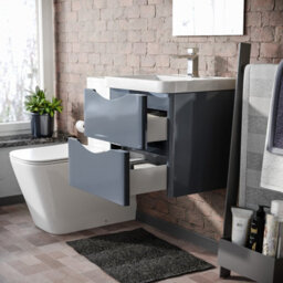 Nes Home Grey 500mm Wall Hung Vanity Basin Unit & Square Rimless Close Coupled Toilet - thumbnail 4