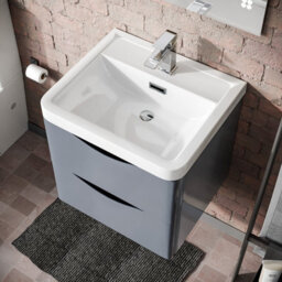 Nes Home Grey 500mm Wall Hung Vanity Basin Unit & Square Rimless Close Coupled Toilet - thumbnail 3