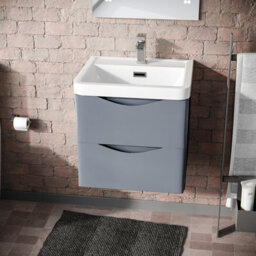 Nes Home Grey 500mm Wall Hung Vanity Basin Unit & Square Rimless Close Coupled Toilet - thumbnail 2