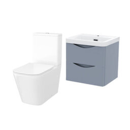 Nes Home Grey 500mm Wall Hung Vanity Basin Unit & Square Rimless Close Coupled Toilet - thumbnail 7