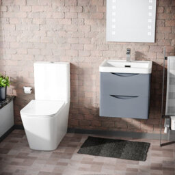 Nes Home Grey 500mm Wall Hung Vanity Basin Unit & Square Rimless Close Coupled Toilet - thumbnail 6