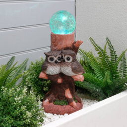 Gardenwize Solar Owl Multi-Colour Crackle Ball Light Colour-Changing Led Outdoor Garden Ornament - thumbnail 2