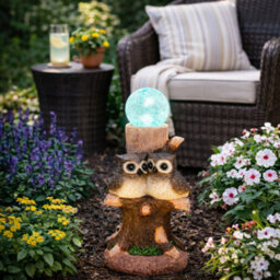 Gardenwize Solar Owl Multi-Colour Crackle Ball Light Colour-Changing Led Outdoor Garden Ornament - thumbnail 5