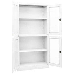 Berkfield Office Cabinet White 90X40X180 Cm Steel And Tempered Glass - thumbnail 2