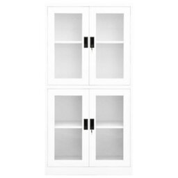 Berkfield Office Cabinet White 90X40X180 Cm Steel And Tempered Glass - thumbnail 3