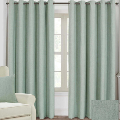 "Homescapes Duck Egg Blue Linen Eyelet Lined Curtain Pair, 90 X 72""" - image 1