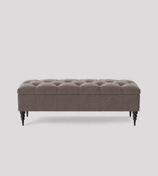 150Cm Safar Ottoman Bench With Storage And Turned Wooden Legs- Plush Velvet Shoes Bench - Grey Chesterfield Storage Bench - thumbnail 3