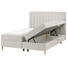 Beliani Divan Bed With Storage Fabric Officer 160 X 200 Cm (Eu King Size) Off-White - thumbnail 1