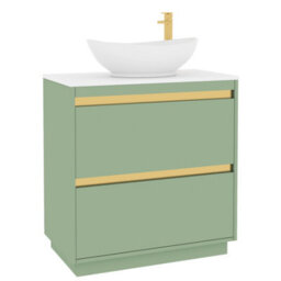 Royal Bathrooms Orion 800mm Mint Sage Floor Standing Plain White Countertop Vanity Unit 2 Drawer With Amaze Basin & Brushed Brass Accent Trim - thumbnail 6