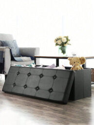 Songmics 110 Cm Ottoman Storage Box, Foldable Storage Bench, Chest With Lid, Footstool, Padded Seat, Synthetic Leather