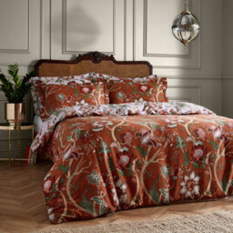 Paoletti Botanist Floral 100% Cotton Duvet Cover Set, Double, Red - thumbnail 2