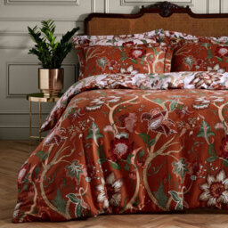 Paoletti Botanist Floral 100% Cotton Duvet Cover Set, Double, Red