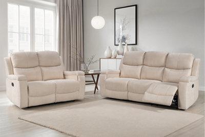 Beige Fabric 3 + 2 Seater Manual Recliner Sofa Set For Living Room Visconti - image 1