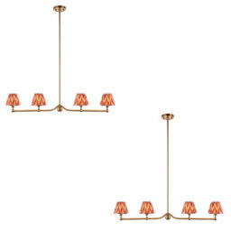 Loops Stylish 2 Pack Brushed Brass Ceiling Pendant Lights With Apricot Shades