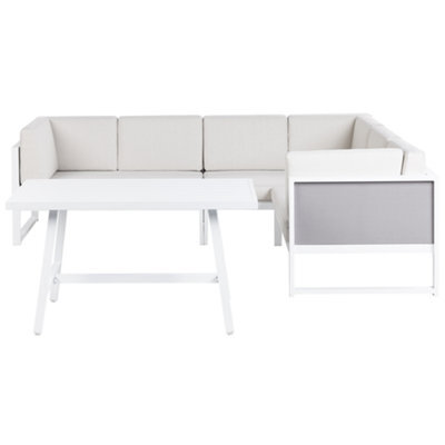 Beliani Garden Corner Sofa With Table 6 Seater Castella/fratte Left Hand Metal Off-White - image 1