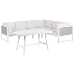 Beliani Garden Corner Sofa With Table 6 Seater Castella/fratte Left Hand Metal Off-White - thumbnail 4