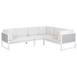 Beliani Garden Corner Sofa With Table 6 Seater Castella/fratte Left Hand Metal Off-White - thumbnail 5