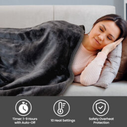 Schallen Luxury Soft Heated Warm Throw Over Blanket With Timer & 10 Heat Settings - Black - thumbnail 3