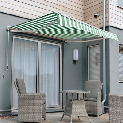 Primrose Awnings 2.5M X 2.0M Retractable Electric Half Cassette Green & White Awning Outdoor Patio Canopy - image 1