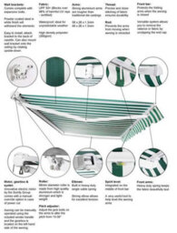 Primrose Awnings 2.5M X 2.0M Retractable Electric Half Cassette Green & White Awning Outdoor Patio Canopy - thumbnail 3