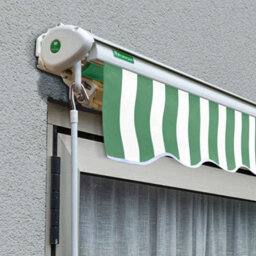 Primrose Awnings 2.5M X 2.0M Retractable Electric Half Cassette Green & White Awning Outdoor Patio Canopy - thumbnail 2