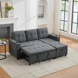 Btm L Shaped Sofa Bed With Storage, 3 Seater, Usb, Led Lights, 2 Cup Holders, Grey, 208X146X89.5Cm - thumbnail 1