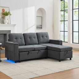 Btm L Shaped Sofa Bed With Storage, 3 Seater, Usb, Led Lights, 2 Cup Holders, Grey, 208X146X89.5Cm - thumbnail 3