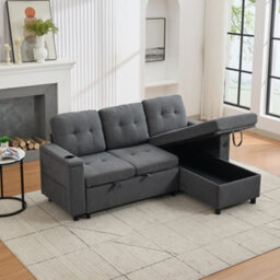 Btm L Shaped Sofa Bed With Storage, 3 Seater, Usb, Led Lights, 2 Cup Holders, Grey, 208X146X89.5Cm - thumbnail 2
