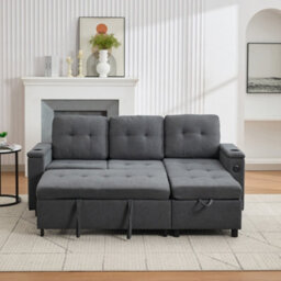 Btm L Shaped Sofa Bed With Storage, 3 Seater, Usb, Led Lights, 2 Cup Holders, Grey, 208X146X89.5Cm - thumbnail 5