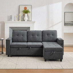 Btm L Shaped Sofa Bed With Storage, 3 Seater, Usb, Led Lights, 2 Cup Holders, Grey, 208X146X89.5Cm - thumbnail 4