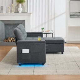 Btm L Shaped Sofa Bed With Storage, 3 Seater, Usb, Led Lights, 2 Cup Holders, Grey, 208X146X89.5Cm - thumbnail 7