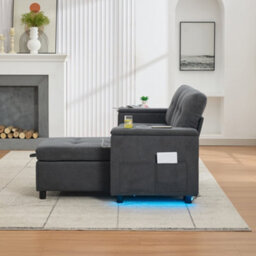 Btm L Shaped Sofa Bed With Storage, 3 Seater, Usb, Led Lights, 2 Cup Holders, Grey, 208X146X89.5Cm - thumbnail 6