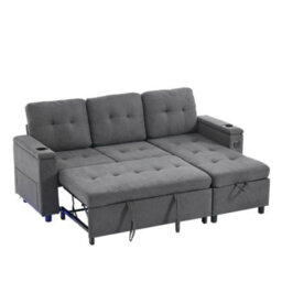 Btm L Shaped Sofa Bed With Storage, 3 Seater, Usb, Led Lights, 2 Cup Holders, Grey, 208X146X89.5Cm - thumbnail 9