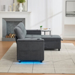 Btm L Shaped Sofa Bed With Storage, 3 Seater, Usb, Led Lights, 2 Cup Holders, Grey, 208X146X89.5Cm - thumbnail 8