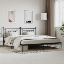 Berkfield Metal Bed Frame With Headboard Black 200X200 Cm - thumbnail 1