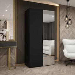 Arte Black Marbella Ii Hinged Door Wardrobe 100Cm - Sleek Modern Wardrobe With Mirrored Accent - thumbnail 1