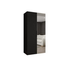 Arte Black Marbella Ii Hinged Door Wardrobe 100Cm - Sleek Modern Wardrobe With Mirrored Accent - thumbnail 2