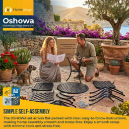 Homeology Oshowa Garden And Patio Table And 4 Large Chairs With Armrests Cast Aluminium Bistro Set - Green Cushions - thumbnail 8