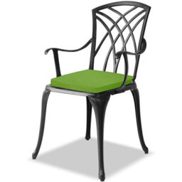 Homeology Oshowa Garden And Patio Table And 4 Large Chairs With Armrests Cast Aluminium Bistro Set - Green Cushions - thumbnail 4