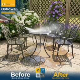 Homeology Oshowa Garden And Patio Table And 4 Large Chairs With Armrests Cast Aluminium Bistro Set - Green Cushions - thumbnail 6