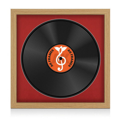 "16X16"" Light Oak Modern Vinyl Record Frame With Crimson Mount For 12 Inch Lp Disc - Ak Frames" - image 1