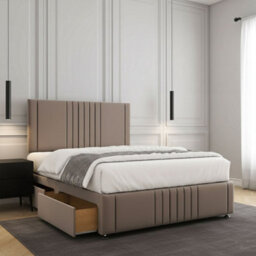 REGIONAL FURNISHINGS Mink Plush Velvet Divan Bed Set 24Inch Headboard & Footboard 2Drawersfootend & Mattress In Double King 4Ft 6Ft Sizes